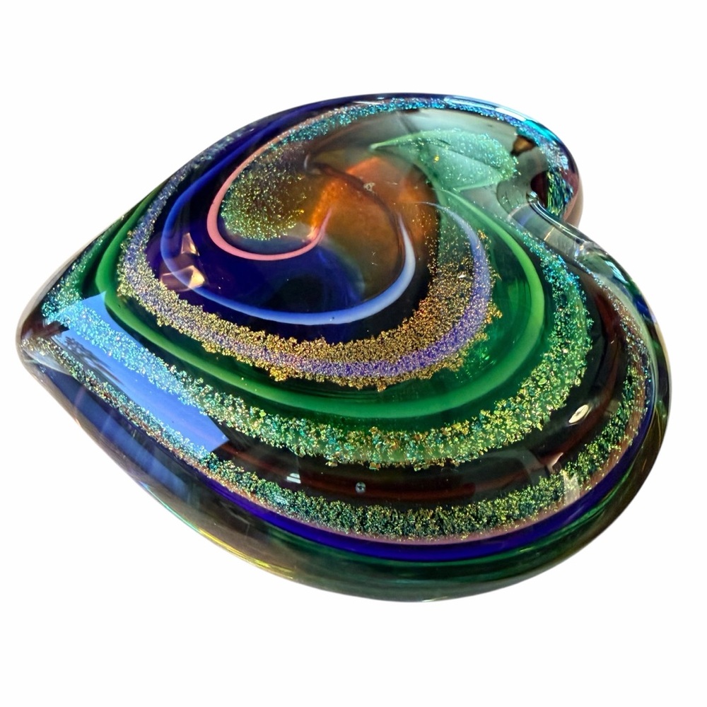 Glass Eye Studio Heart Paperweight Dichroic Art Glass USA Iridescent 4” - Picture 5 of 6